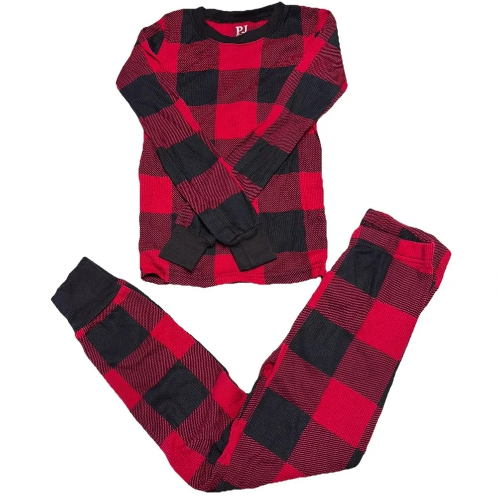 PJ‎ Place Pajama Set 2pc Kids size 7 Red Black Buffalo Check 100% Cotton